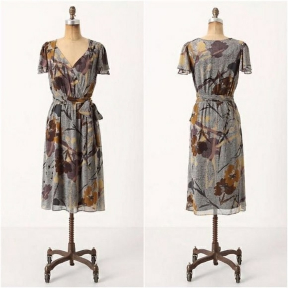 Anthropologie Maeve Bronwen Faux Wrap Silk Dress